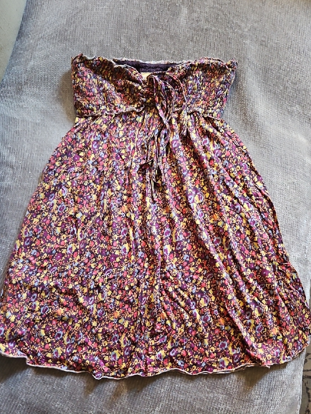 Free People Strapless Floral Dress in Purple, Yellow, Pink